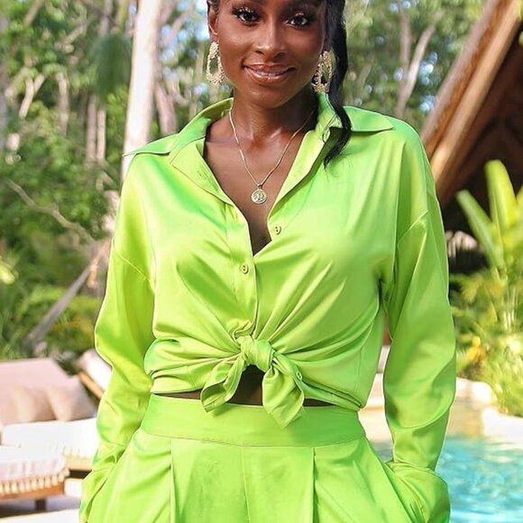 The Drop Women's Lime Drop Shoulder Shirt XL - Picture 2 of 5